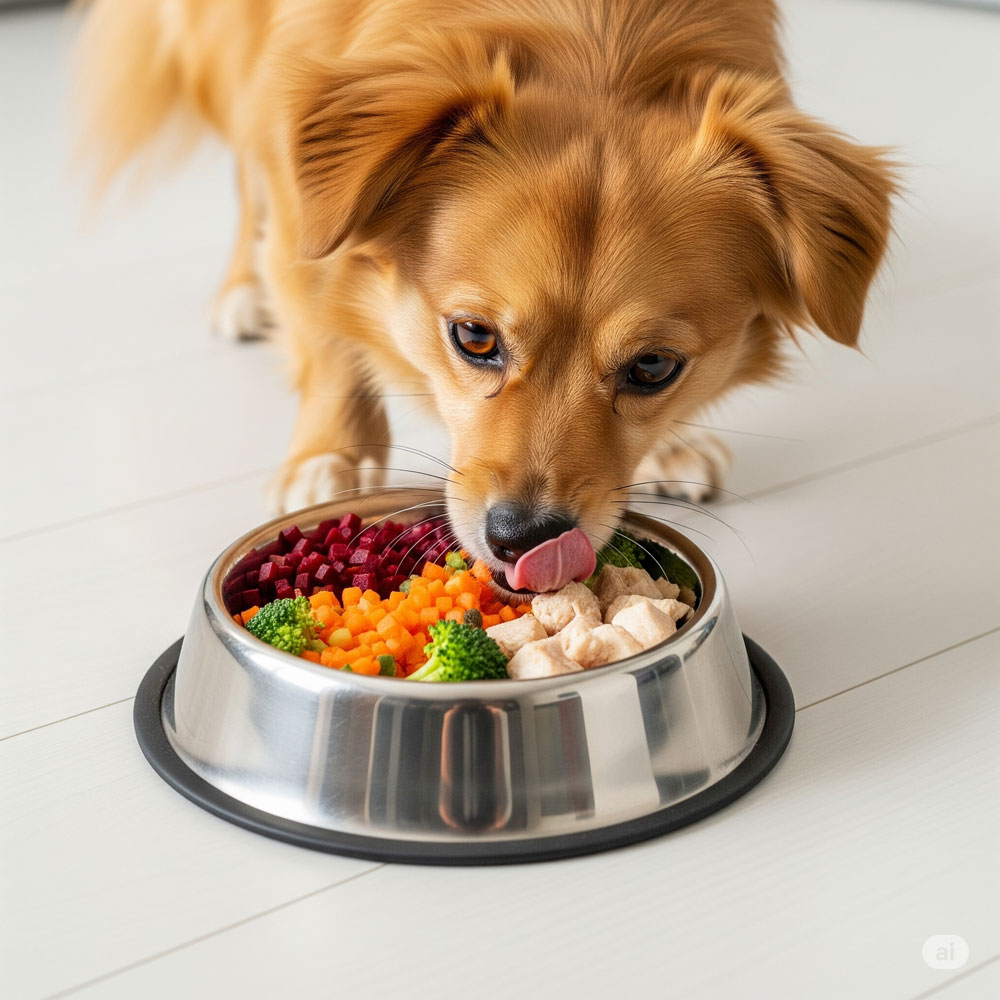 Cachorro feliz comendo